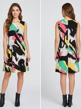 Eva Varro USA Abstract Art Print Dress Medium M Newsprint Graffiti Avant Garde